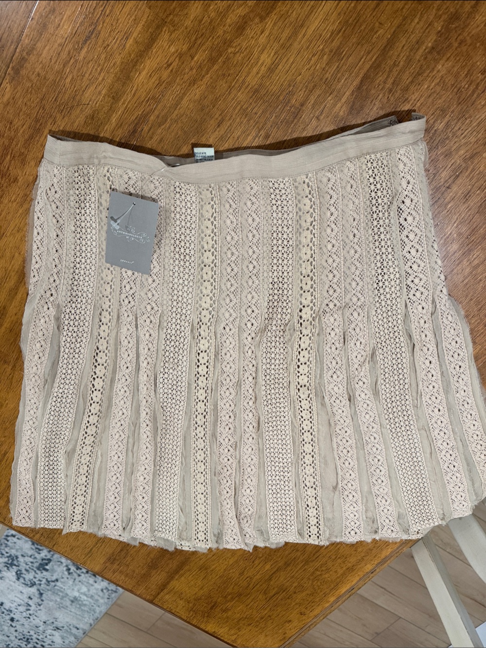 Anthropologie Ivory Open-Knit Lace-Panel Skirt